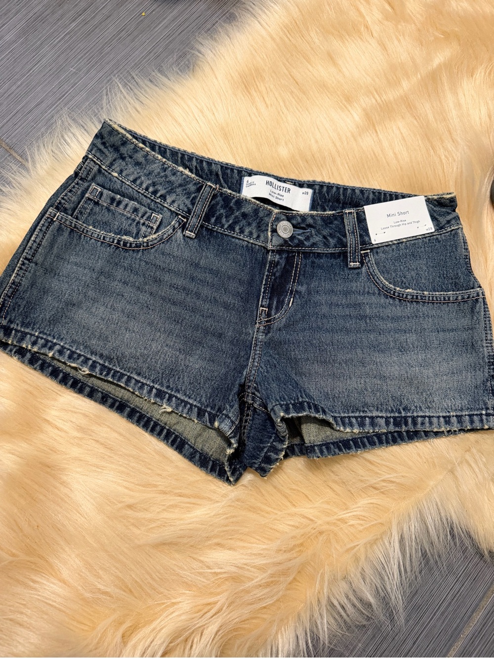 Hollister Women's Washed Dark Blue Denim Cutoff Shorts